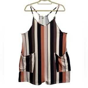 Perfectshe Striped romper in Black, White, and Brown medium‎